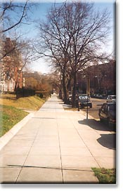 View down the sidewalk, Massachusetts Avenue